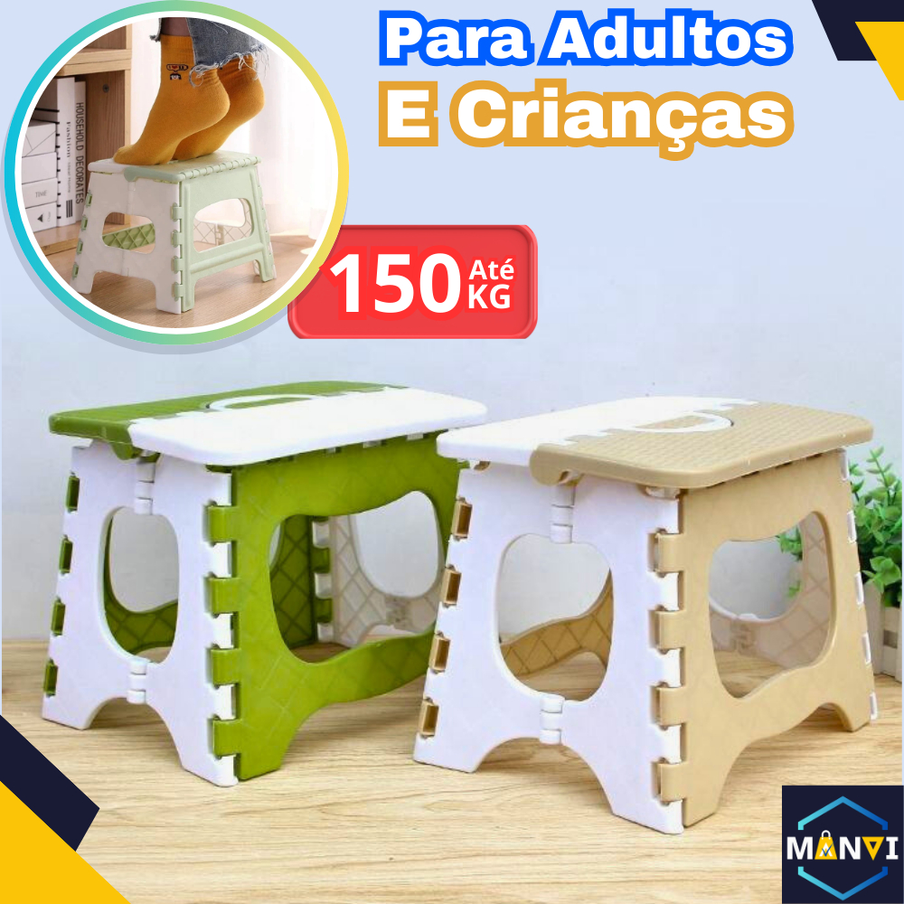 Tamborete Banquinho Infantil e Adulto Pequeno Dobrável Banqueta Compacto Multiuso Degrau