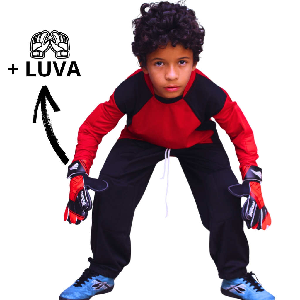 Conjunto Goleiro Kit Com Luva Camisa Calça Infantil