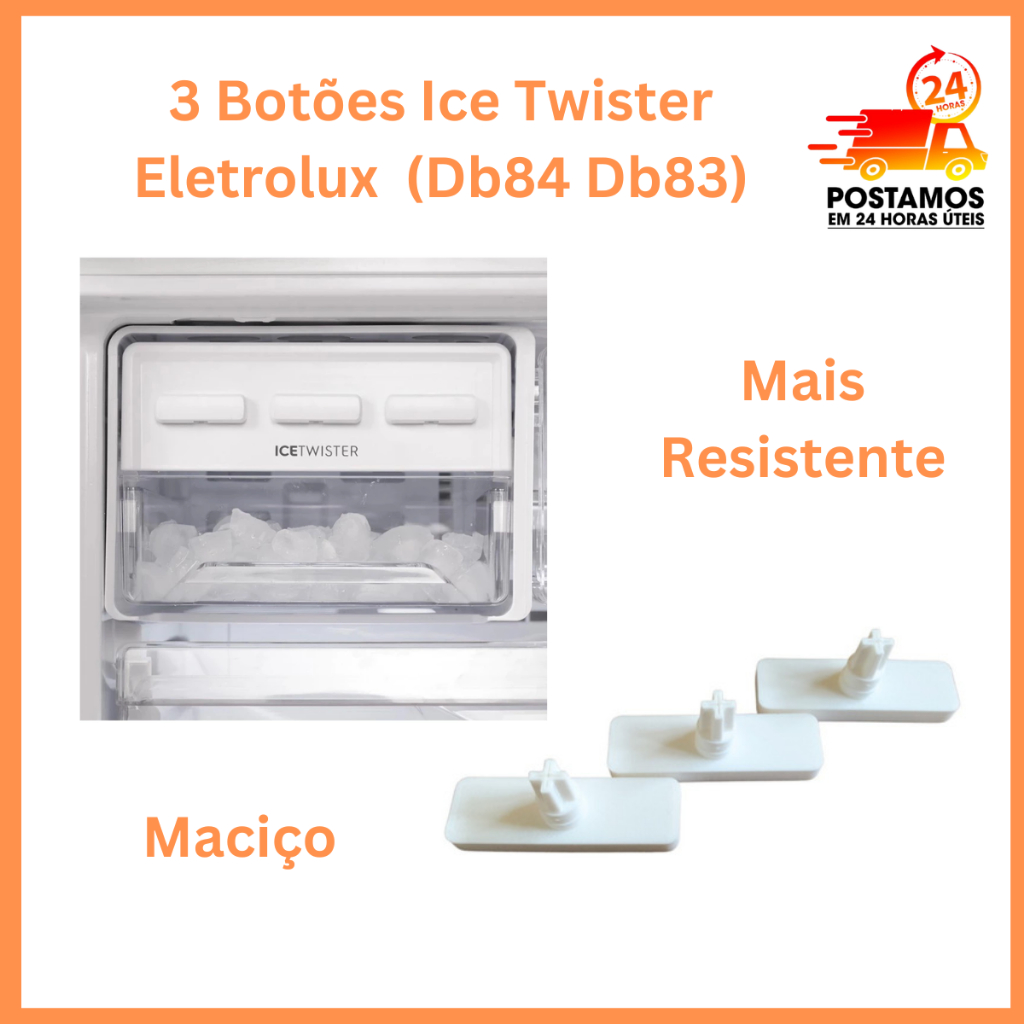 Botão Ice twister Gelo Electrolux 3 Peças Db84 Db83  ICETwister Electrolux – Reposição Inquebrável