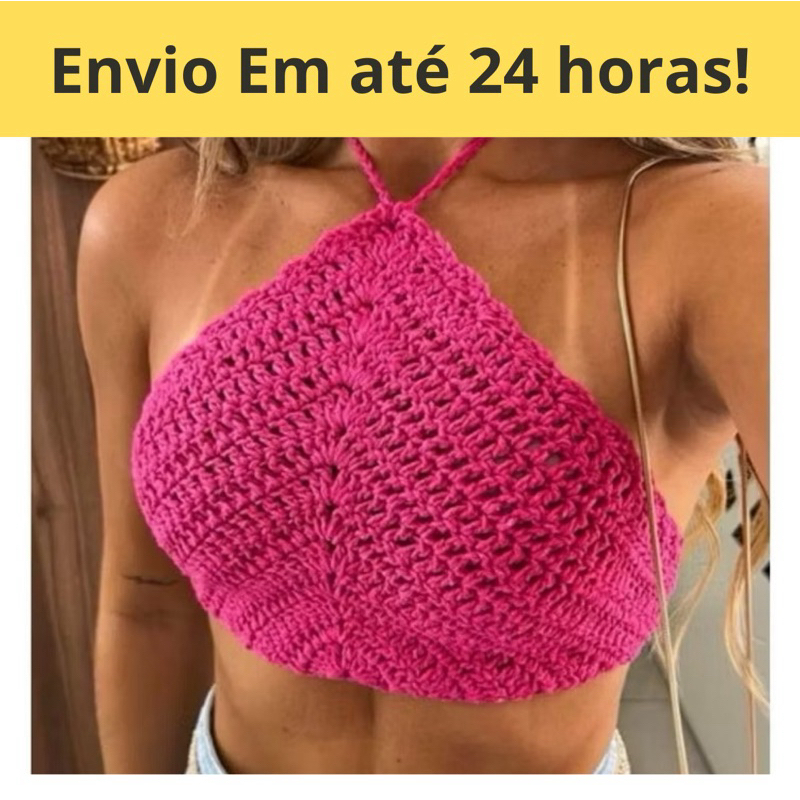 Cropped de Crochê Feminino Top Praia Verão Topinho Triangulo Costa Nua Com Amarração em Oferta na Shopee