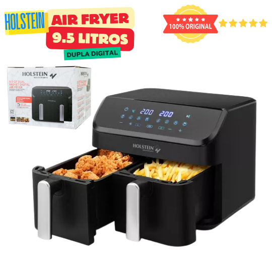 AIR FRYER FRITADEIRA SEM ÓLEO CESTO DUPLO 9.5 LITROS DIGITAL HOLSTEIN 1.700W 127V.
