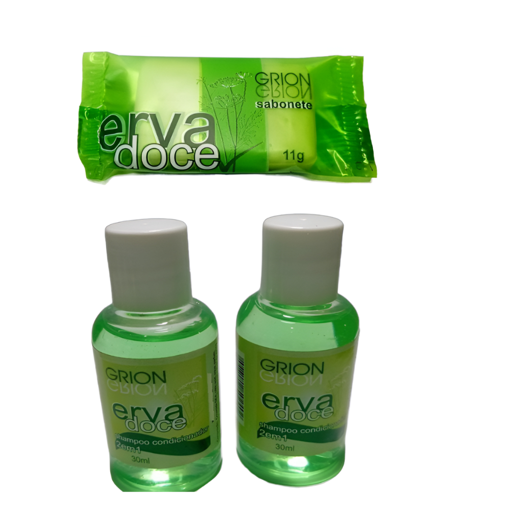 Kit Mini Sabonete e Mini Shampoo Erva doce P/ Hostel,Pousadas,Arbinb