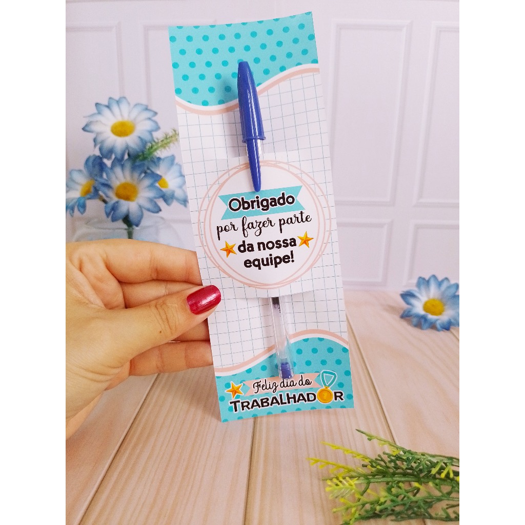 Lembrancinha Dia do Trabalhador - Card com Caneta Bic