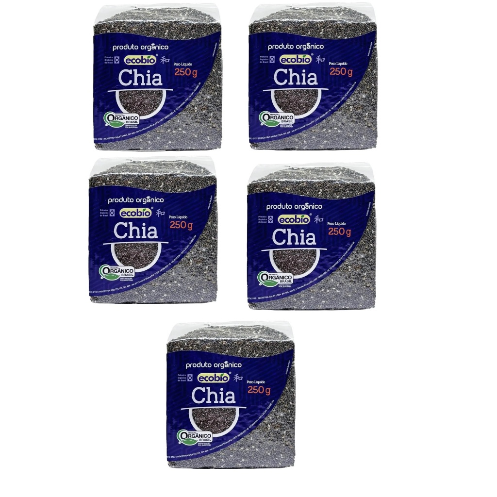 Kit 05 pcts Semente de Chia em Grãos Orgânica 250g cada - Ecobio em Oferta na Shopee