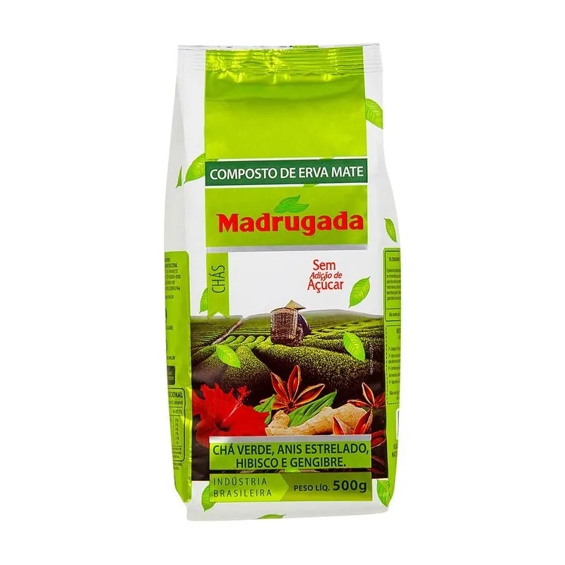Erva-Mate Madrugada - Chás: Chá Verde, Anis Estrelado, Hibisco e Gengibre - 500g