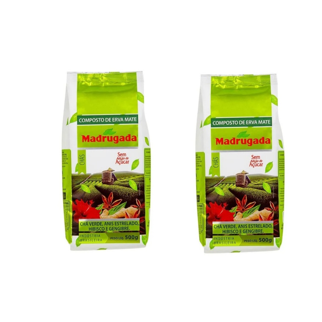 Kit 02 pcts Erva-Mate Madrugada - Chás: Chá Verde, Anis Estrelado, Hibisco e Gengibre - 500g
