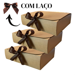 Caixas Embalagem De Presente com Laço de Cetim  31x 25 x 8 cm | Retangulares Kraft em Oferta na Shopee