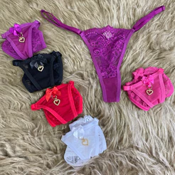 Kit 3 Tangas Pingente Coração Calcinha