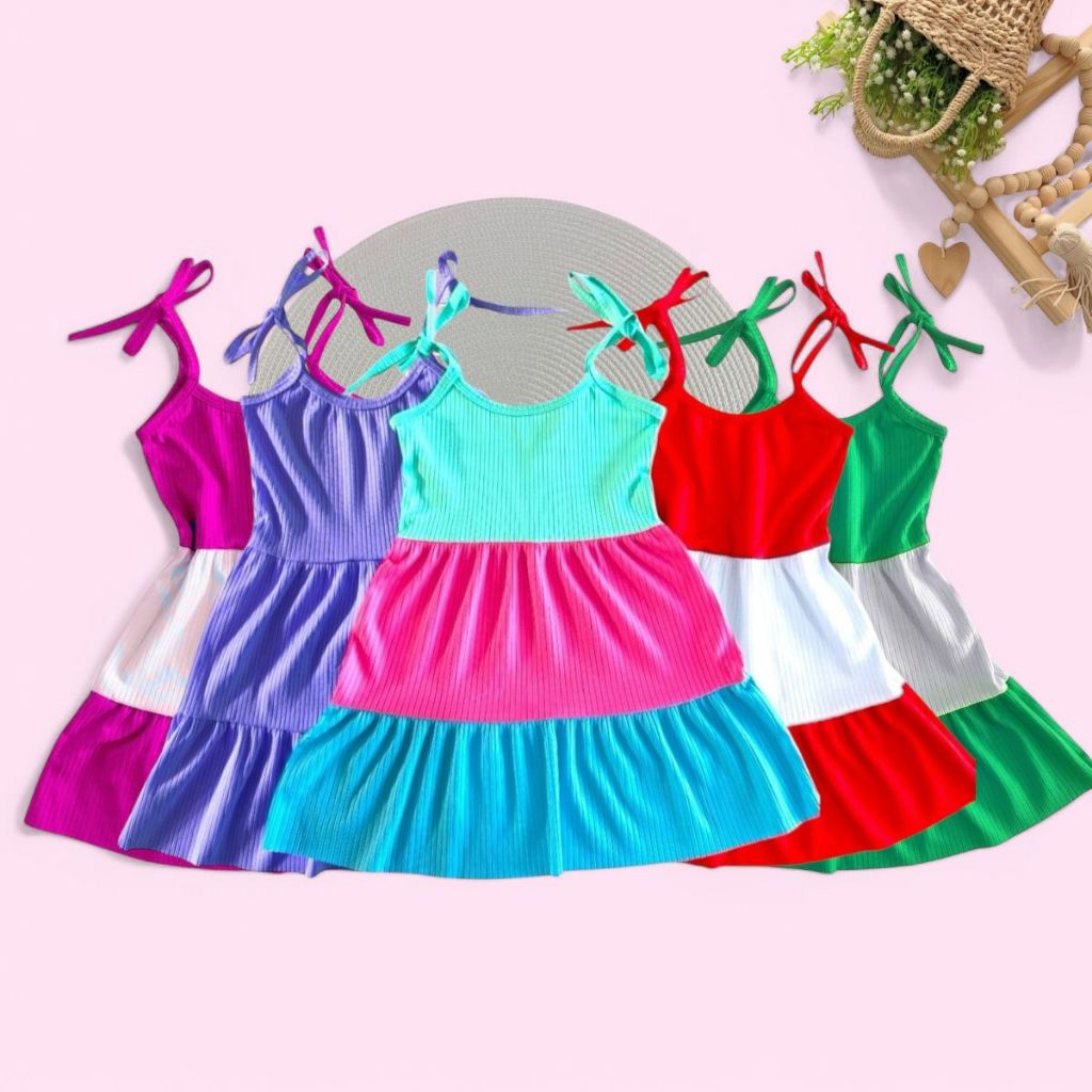 Kit 3 vestidos infantil menina estilosa verão fresquinho ENVIO DE CORES SORTIDAS em Oferta na Shopee
