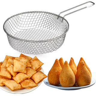 Cesto de Frituras 40cm Metal - Fritadeira Batata Frita Metal para Fritar Escumadeira Pastel Coxinha Aramado - PANAMI