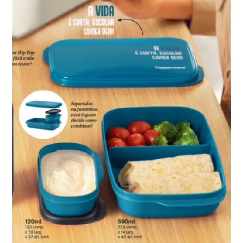 KIT BASIC LINE SLIM 590ML + 120ML AZUL TURMALINA E PRETO - TUPPERWARE