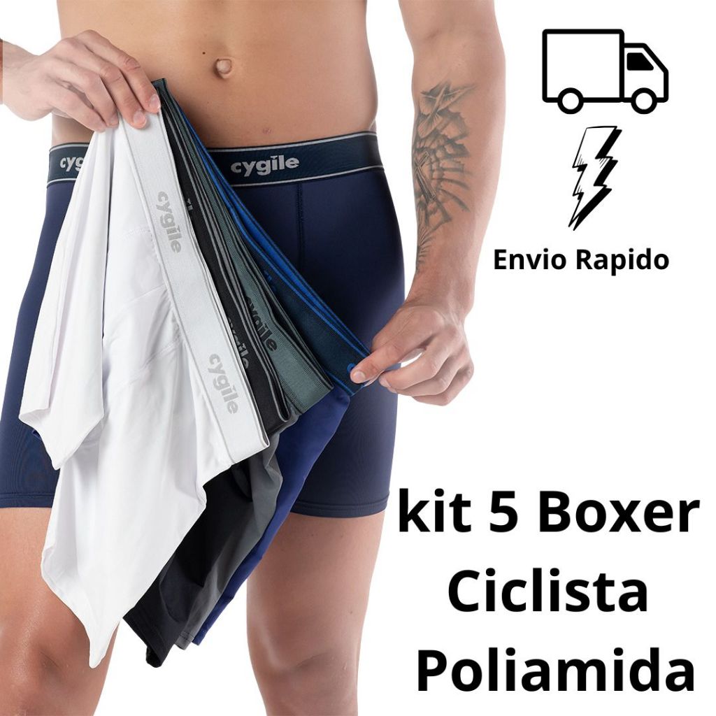 Kit 5 Cuecas Boxer Ciclista em Poliamida - Conforto, Respirabilidade, Long Leg