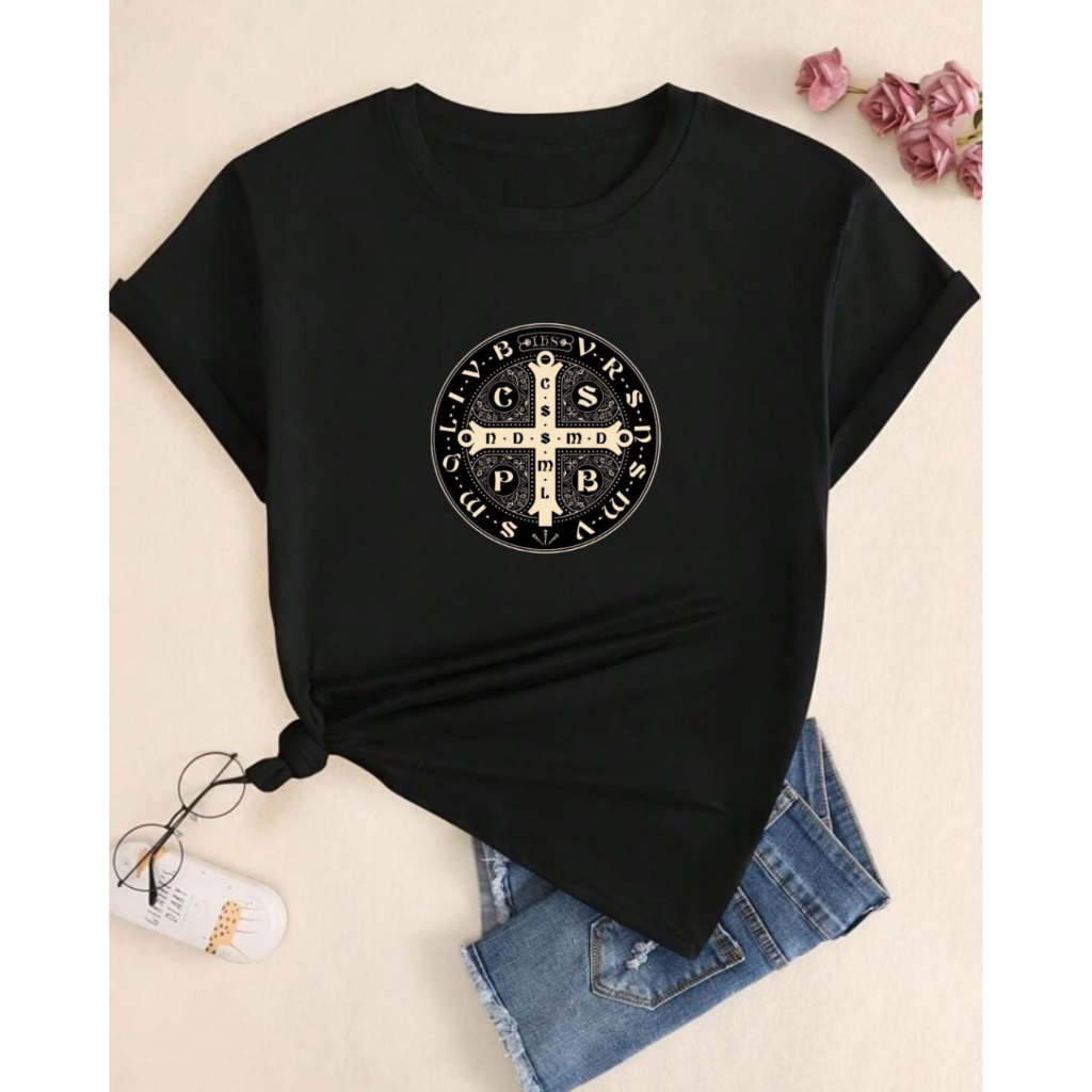 Camiseta Feminina Masculina São Bento Camisa Religiosa Cristã 100% Algodão 30.1