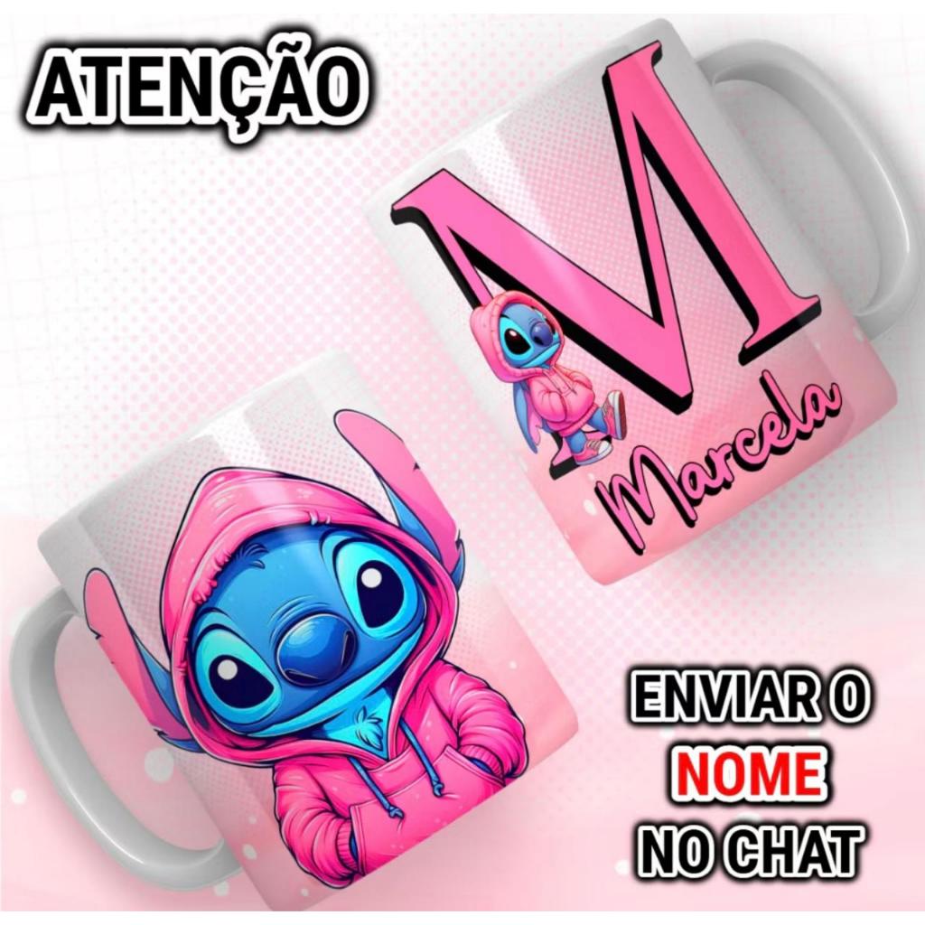 Kit 4 Copos Caneca de Porcelana Stitch Personalizado Com Nome