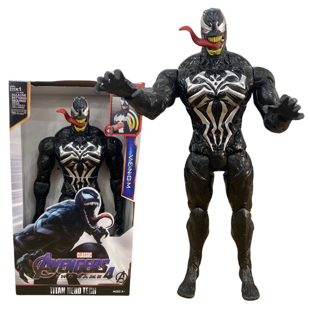 Boneco Homem Aranha Venom Preto Articulado 30cm Avengers Vingadores Som E Luz