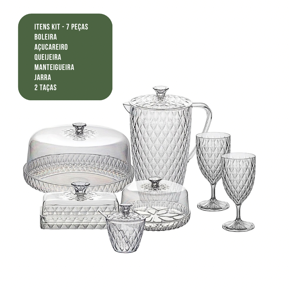 Conjunto Cozinha Glamour Boleira Jarra Queijeira Manteigueira Açucareiro Taça Café da Manhã Jantar em Oferta na Shopee