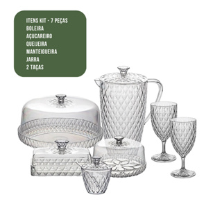 Conjunto Cozinha Glamour Boleira Jarra Queijeira Manteigueira Açucareiro Taça Café da Manhã Jantar em Oferta na Shopee