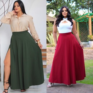 saia envelope longa traspasada com amarração elegante tecido crepinho forrado na moda evagelica em Oferta na Shopee