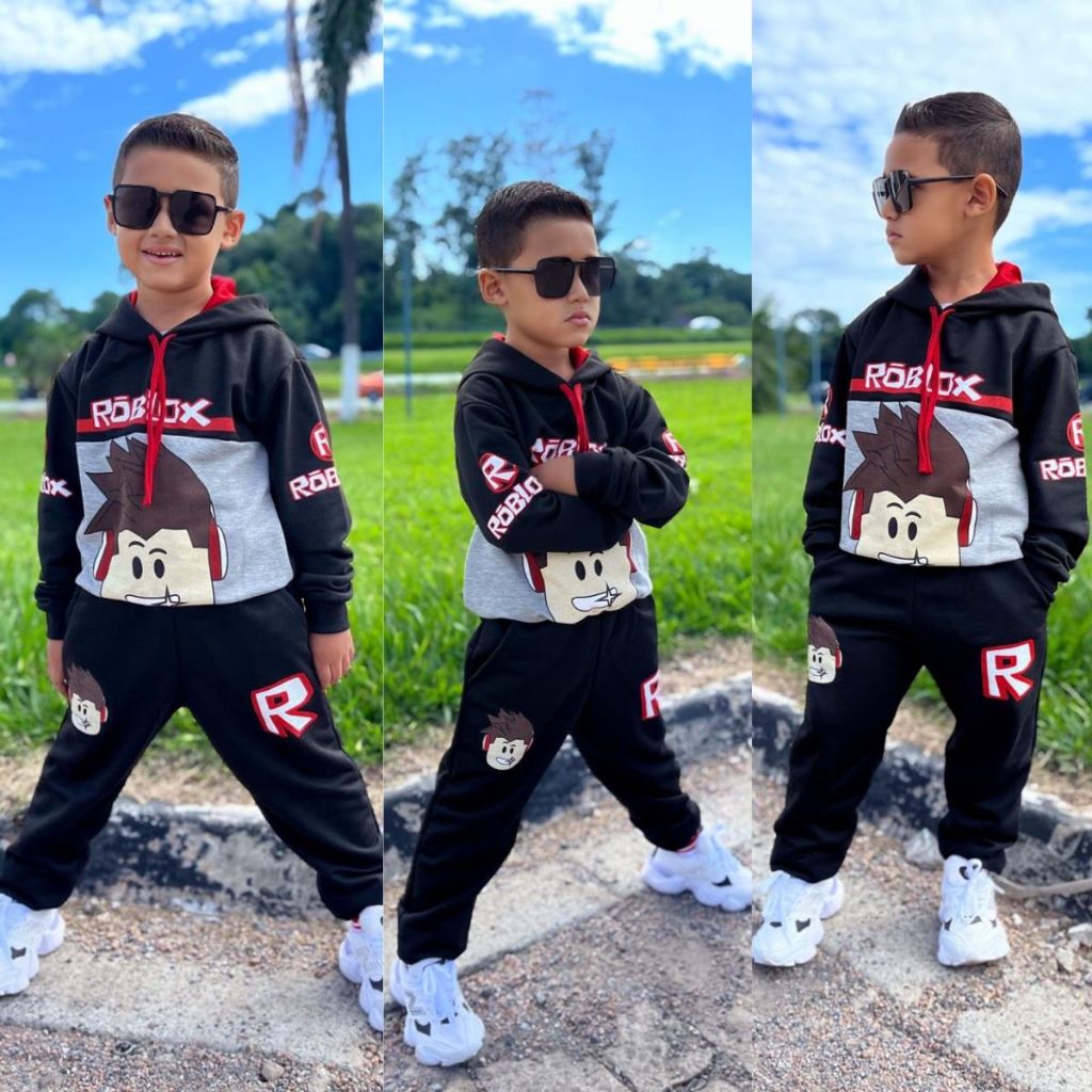 conjunto moletom inverno masculino do roblox tecido flanelado quentinho 10 anos