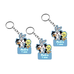 Chaveiro Personalizado Baby Looney Tunes em MDF embalados rosa ou azul menina ou menino