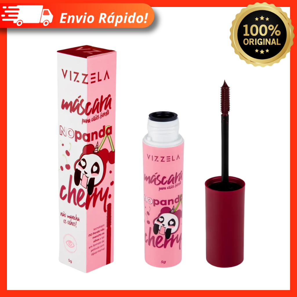 Máscara De Cílios No Panda Cherry Bordô - Vizzela Lançamento 100% Original Rímel