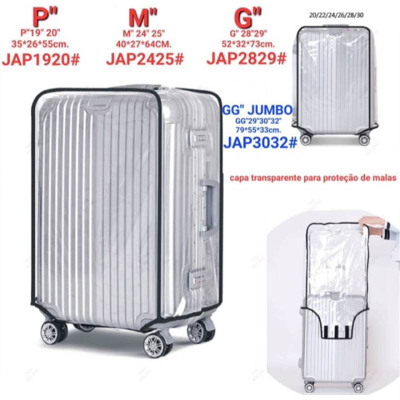 CAPA De Mala Transparente Reforçada Proteção P 10kg M 23kg G 28kg GG 32kg Impermeável JAP3032