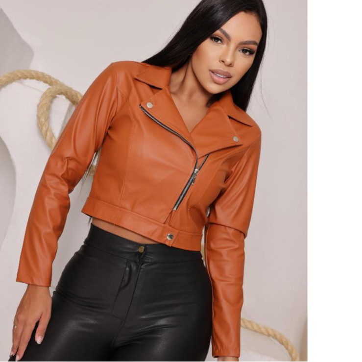 JAQUETA DE COURO FEMININA ELEGANTE ESTILOSA INVERNO COM BOTÃO BARRA