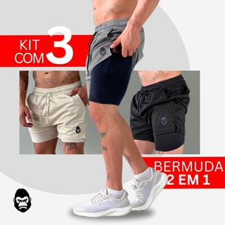 Kit 3 Shorts masculino 2 em 1 KONG em Oferta na Shopee