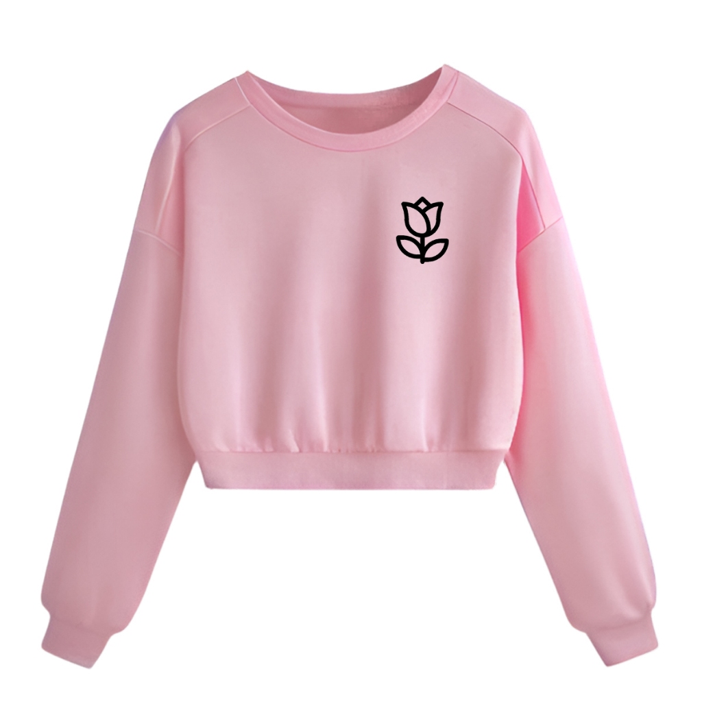Moletom Cropped Blusa Frio Agasalho Confortavel Quentinho Estampa Minimalista Flor,Rosa