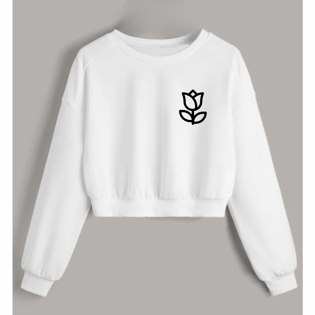 Moletom Cropped Blusa Frio Estampa Minimalista Flor/rosa