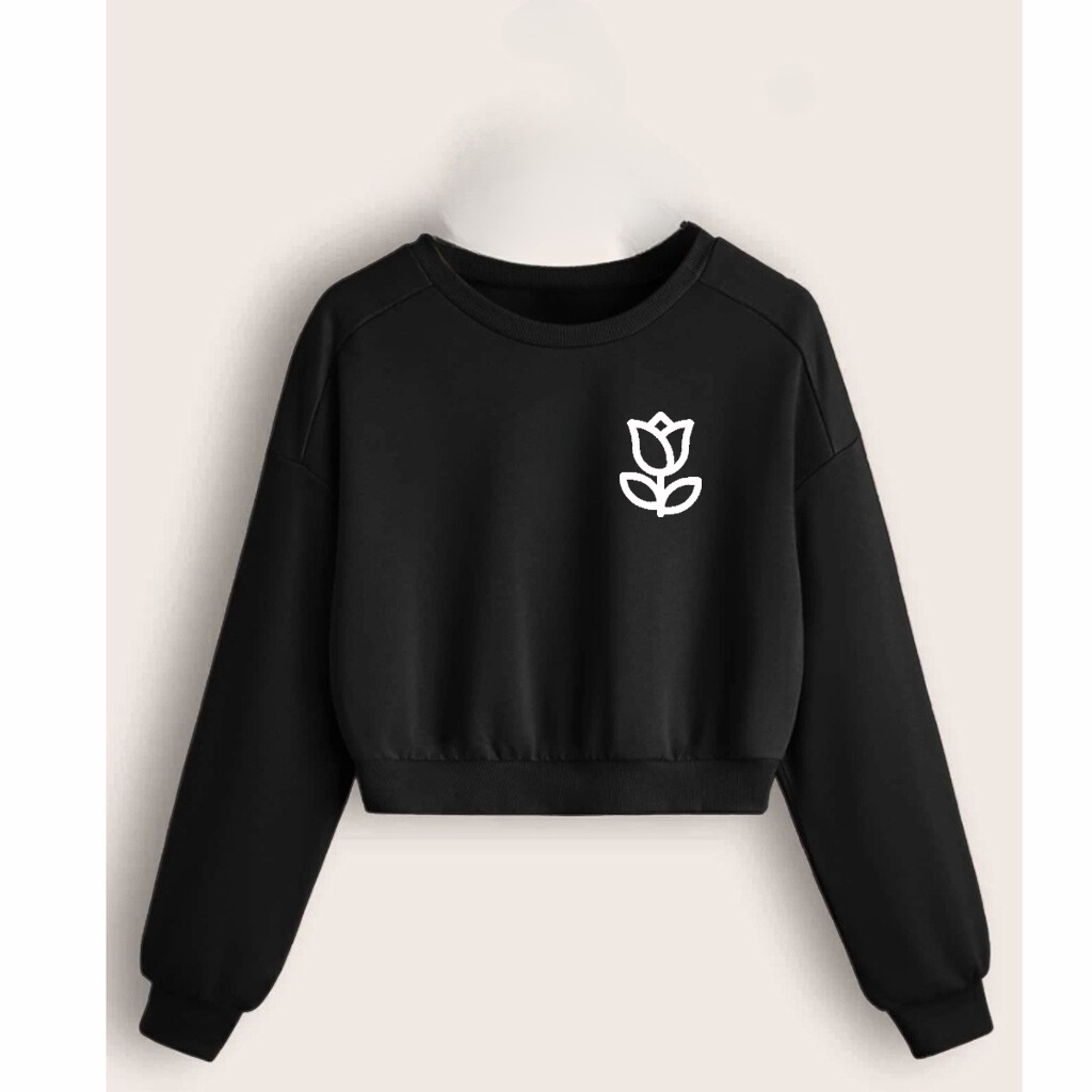 Moletom Casaco Cropped Quentinho Confortavel Estampado Flor/rosa