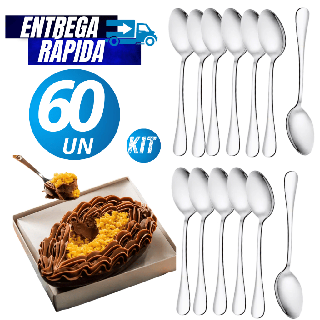 Conjunto 60/30 Colher Colheres 13,6 CM Inox Para Ovo de Pascoa Chá Sobremesa Bolo Pudim Qualidade Resistência Colheres em Oferta na Shopee
