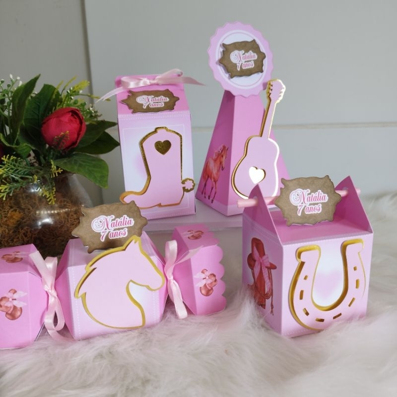 caixinhas lembrancinhas tema country boiadeira com dourado personalizado em Oferta na Shopee