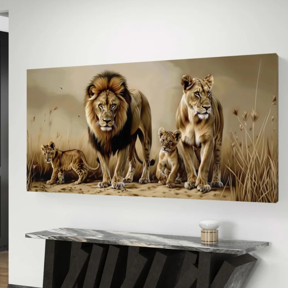 Quadro Tela Decorativa 80x40 Leão Filhotes leoa serragem
