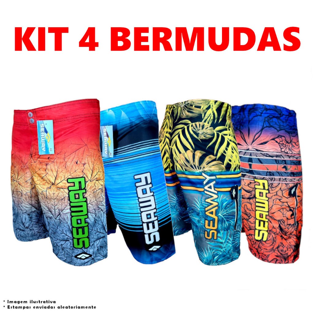 Kit com 5, 4, 3 ou 2 Bermudas Tactel Premium Seaway Moda Praia Masculina em Oferta na Shopee