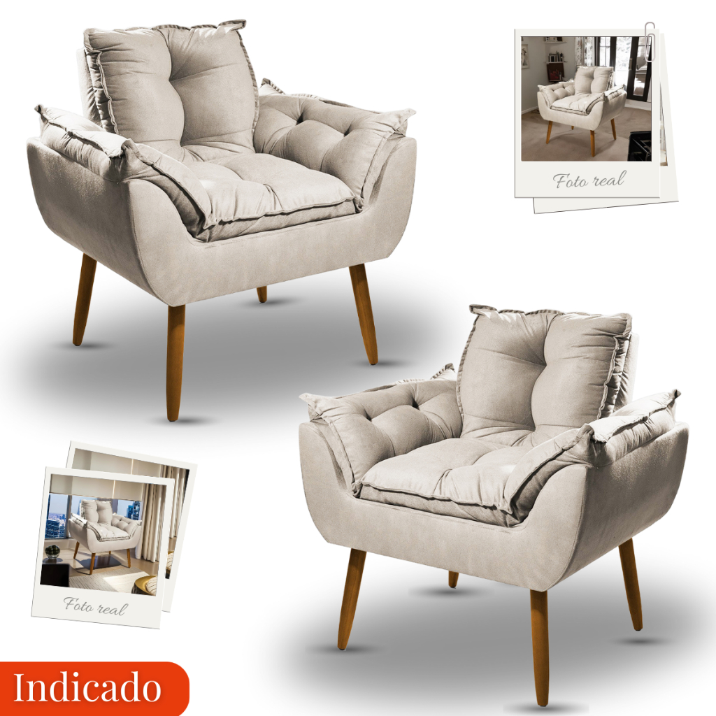 Kit 2 Poltronas Decorativa Opala - Poltrona De Recepção - Poltrona De Sala De Estar Luxo Confortável