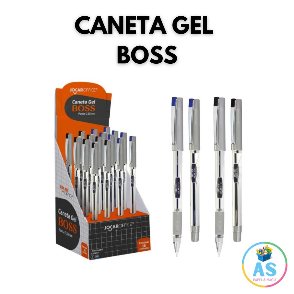 Caneta Gel Boss 0.55 - Azul E Preta - Jocar Office 01 em Oferta na Shopee