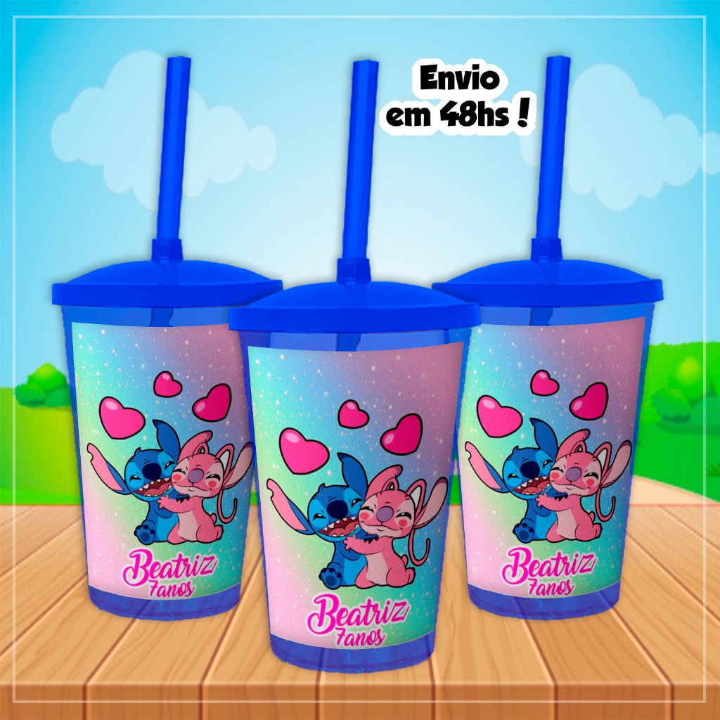 10, 20, 30 ou 40 Copo twister com canudo personalizado Stitch  300ml kit festa (envio rápido)