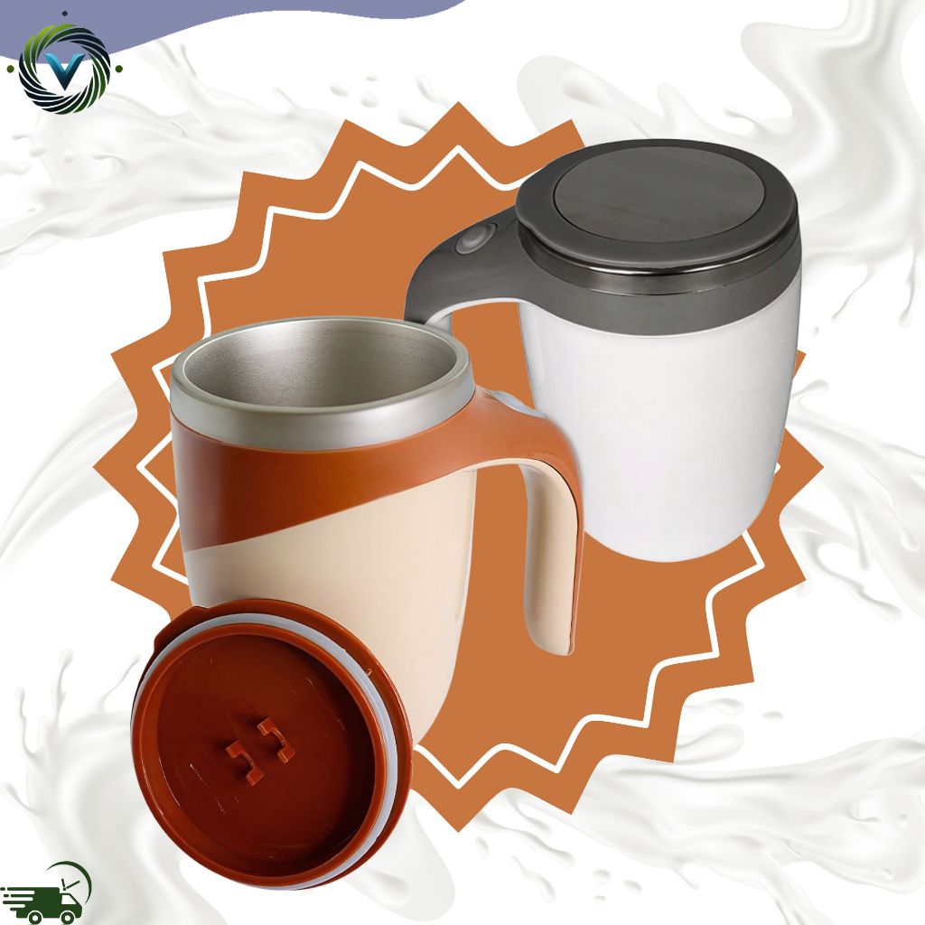 Caneca Mixer Inox Automática Elétrica Misturador 380ml c/ Tampa Alça - Xicara Térmica Whey Café Caputino Misturar Bebida