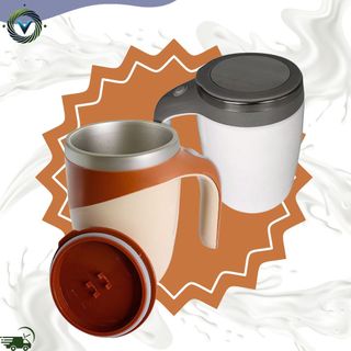 Caneca Mixer Inox Automática Elétrica Misturador 380ml c/ Tampa Alça - Xicara Térmica Whey Café Caputino Misturar Bebida