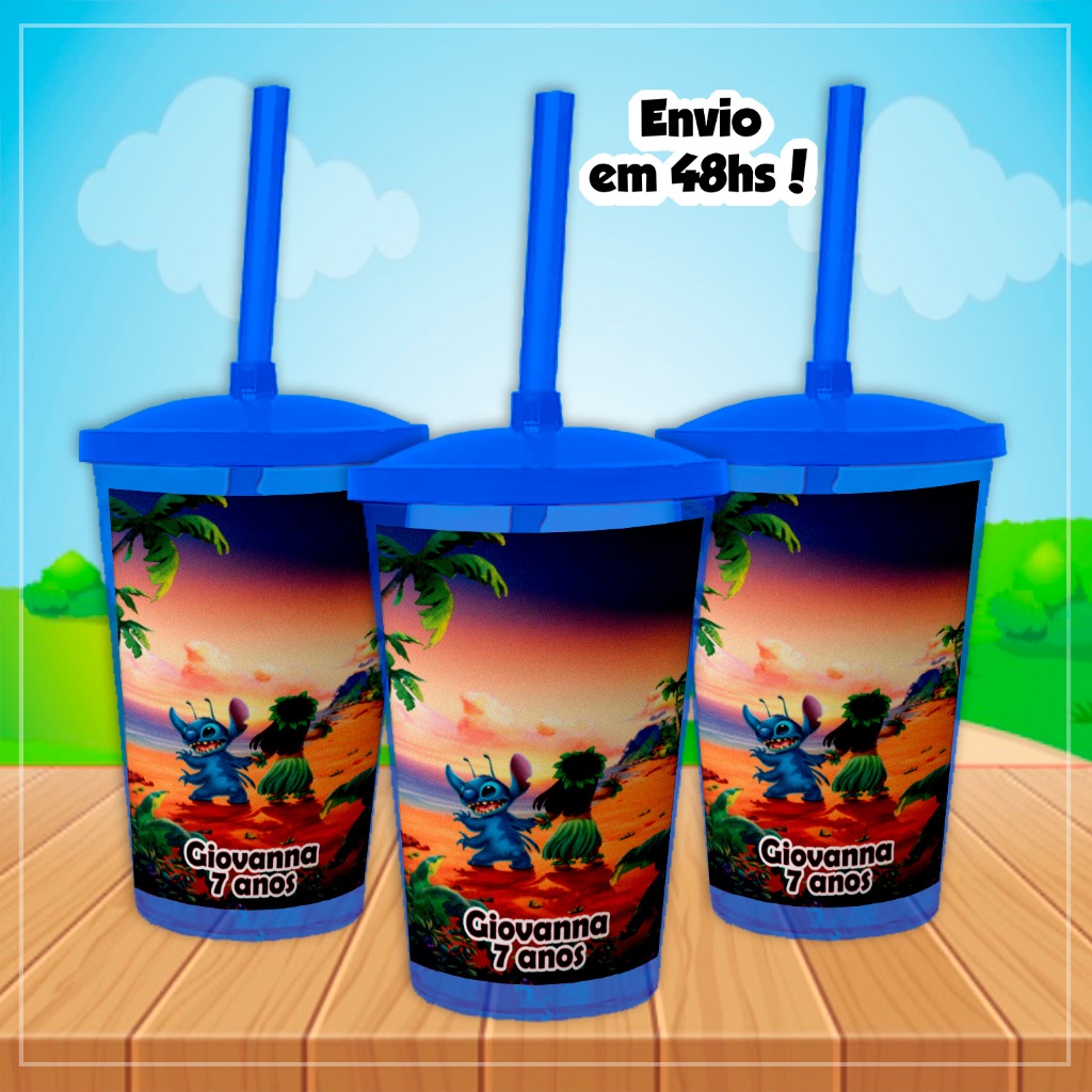 10, 20, 30 ou 40 Copo twister com canudo personalizado Lilo e Stitch 300ml kit festa (envio rápido)