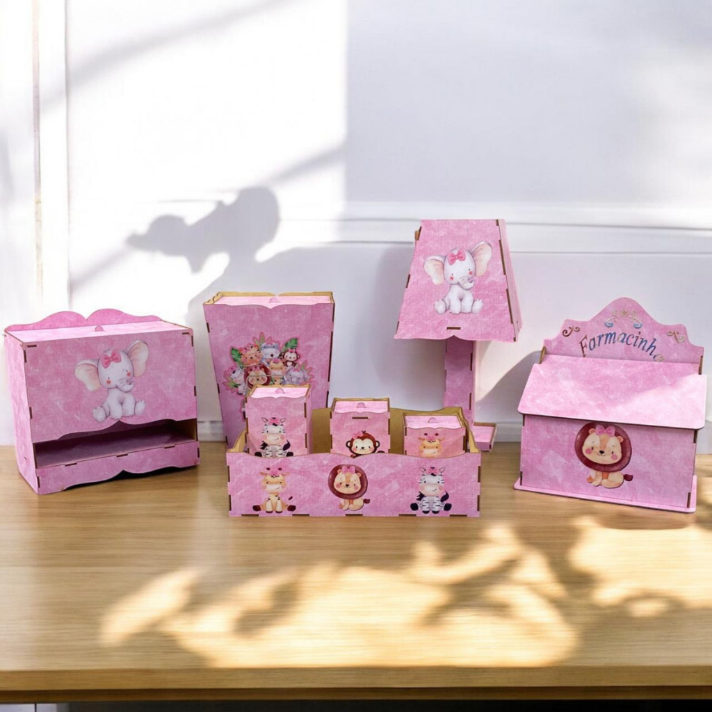 Kit Higiene  Personalizado Tema Safari 8 Pecas Adesivado Para Bebê Recém Nascido Criança