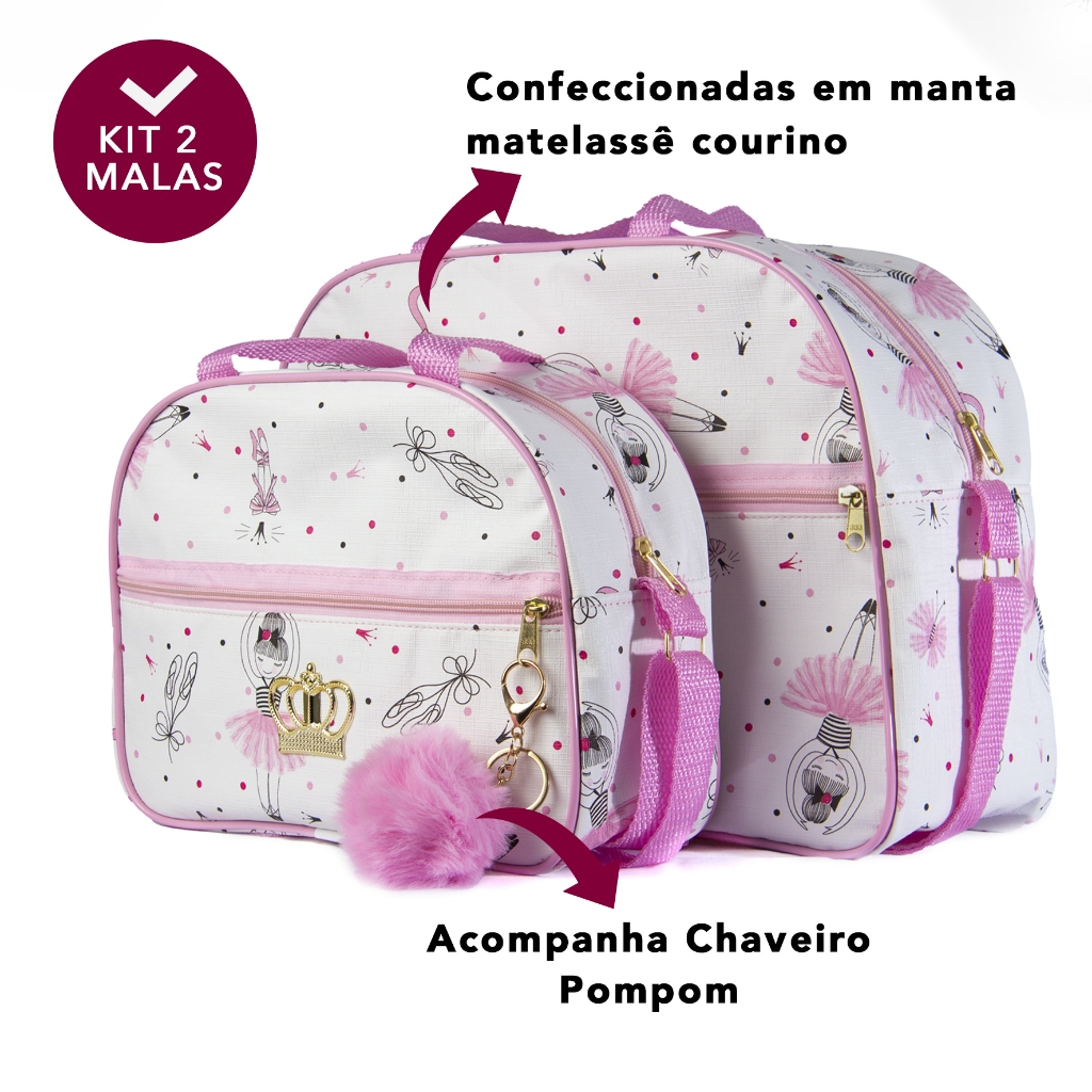 Kit Bolsa Maternidade Menina Bailarina Mala de Mamãe Bebe Acompanha 2 peças C/POMPOM