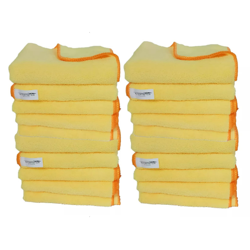Kit 20 Flanelas de Microfibra Amarela 40x60CM 350GSM Autoamerica