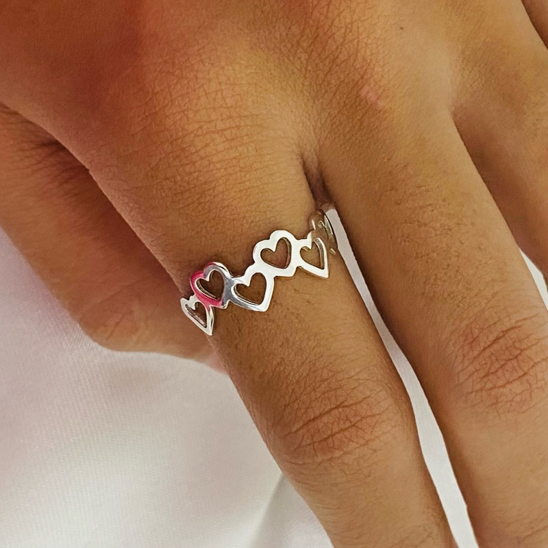 Anel Corações em Prata 925 Legítima em Oferta na Shopee