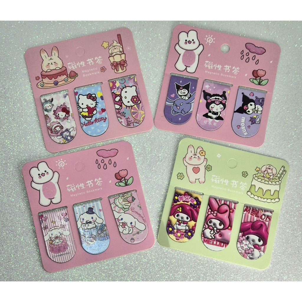 Kit marcador de página de imã - Hello kitty, Kuromi, My Melody, Cinnamoroll - Sanrio