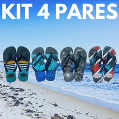 Kit 4 Pares de Chinelo Masculino Adulto Varias Estampas Promocao