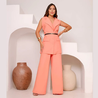 Conjunto Calça Pantalona Alfaiataria Blazer Colete Feminino Social Elegante Moda em Oferta na Shopee