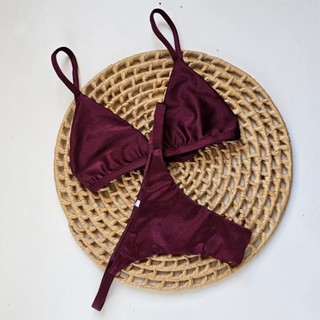 Biquíni  cortinha  fixa + calcinha máquinha  fio dental marrom– Conjunto Moda Praia Feminino Confortável e Estiloso