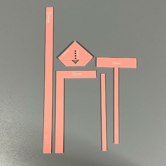 Kit Réguas Acrílico Encadernação (Espaçadores, Régua T, Esquadro e Gabarito Ilhós)
